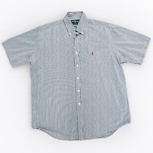 Ralph Lauren Blue and White Casual Micro Check Button Down Shirt L Red Pony